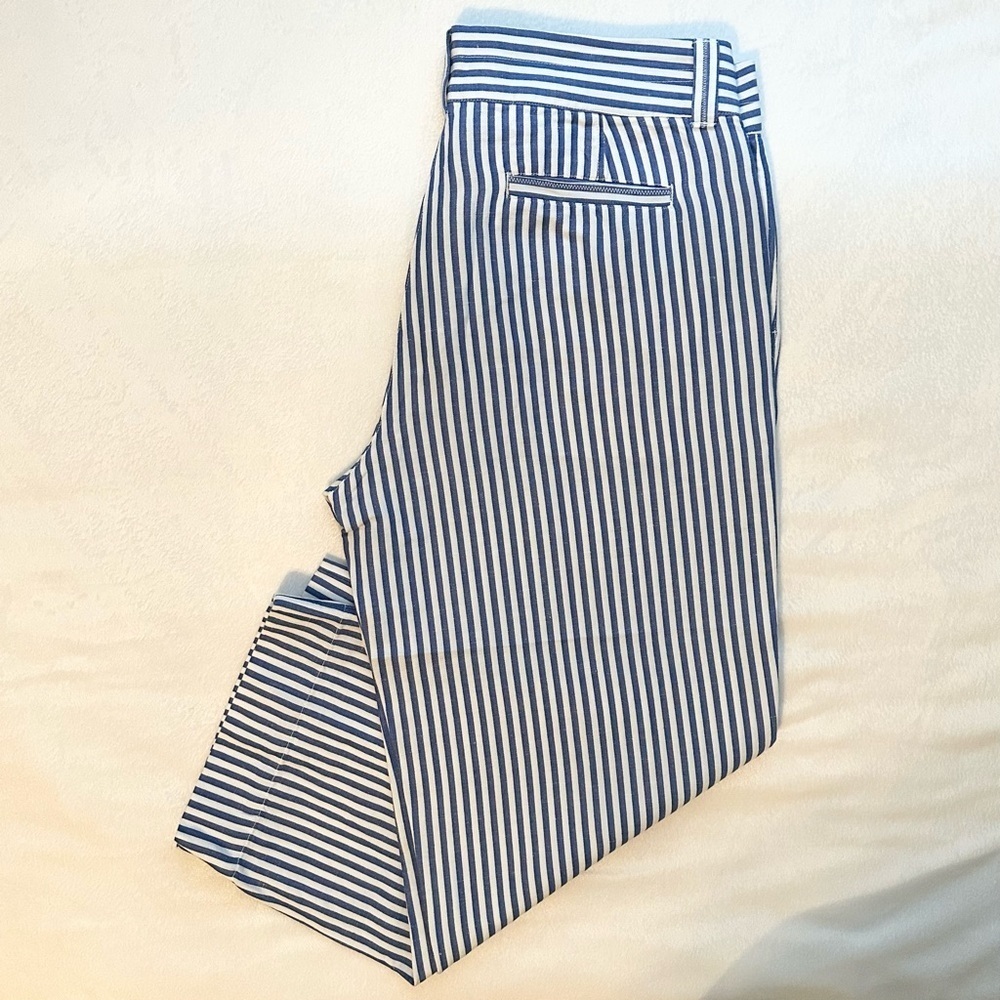 Vineyard Vines Striped Linen Catamaran Crop Pants Blue & White Nautical Women 8